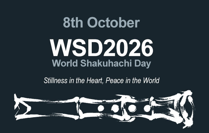 Shakuhachi world day - Image and bamboo flute sumi-e illustration created by Ricardo Zapata