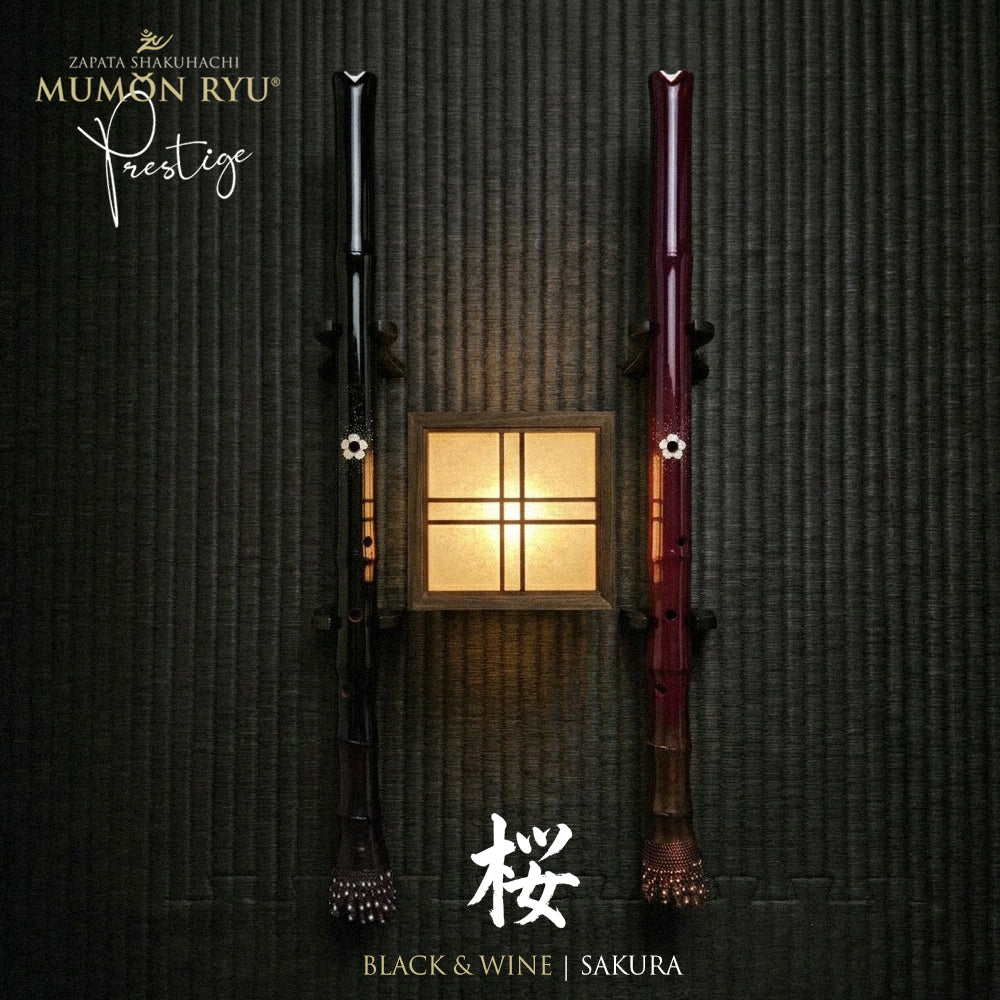 Professional Bass Flute shakuhachi | Prestige Series Black & Wine Sakura | Zapata Mumon Ryu